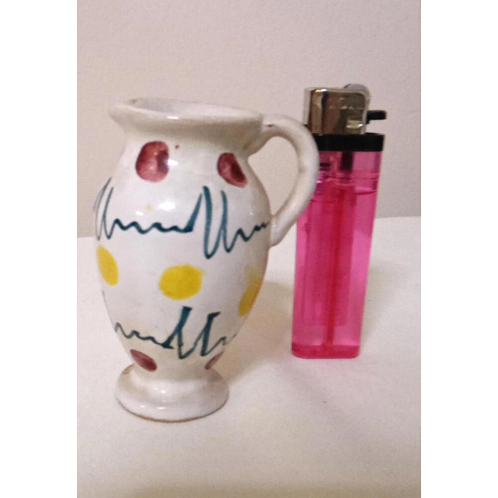 LXx:  ITALY MAJOLICA FAIENCE PITCHER 3" HANDPAINTED signed Chip Under Rim signed